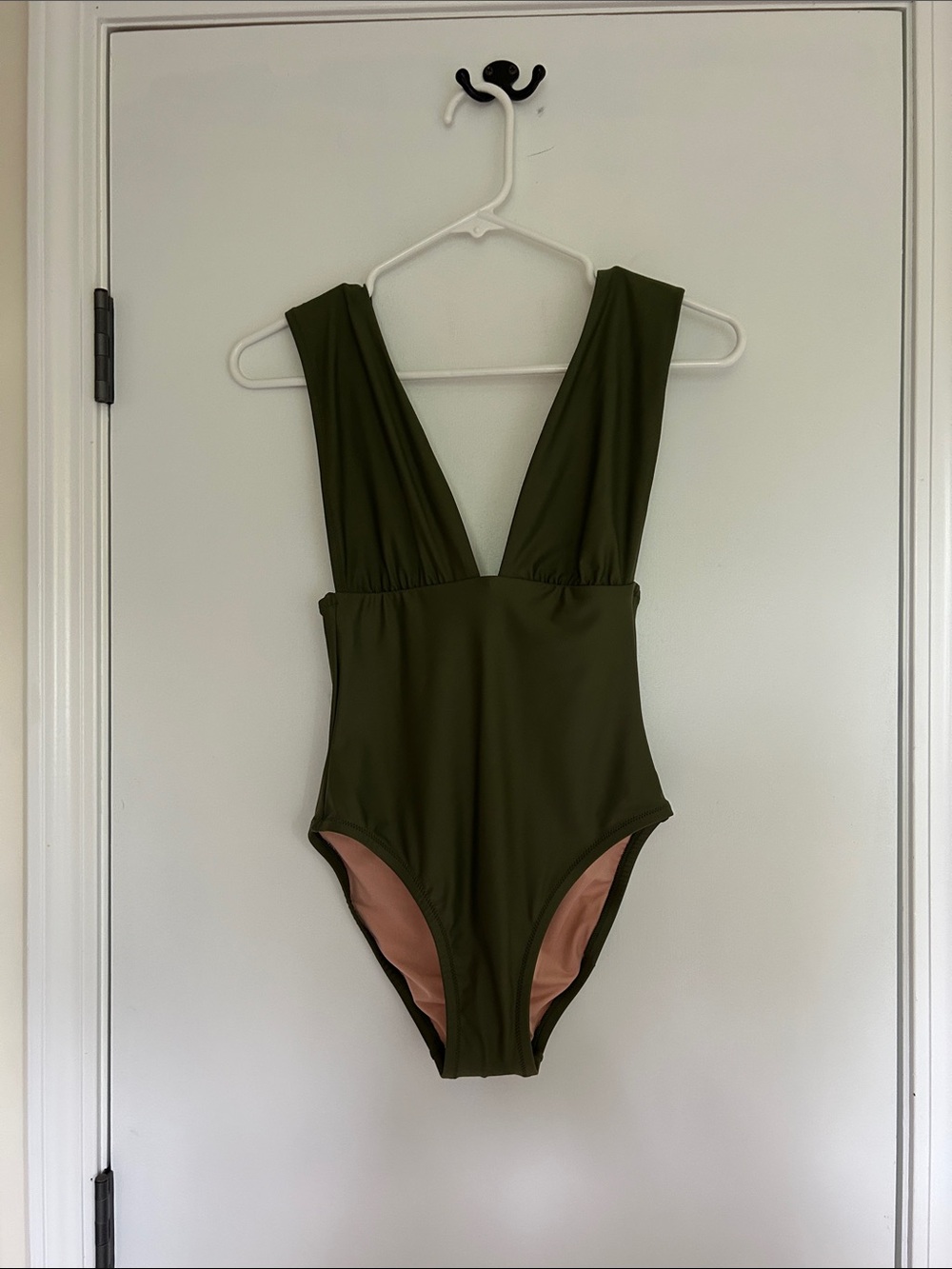 J. Crew Olive Green Deep V One-Piece Swimsuit